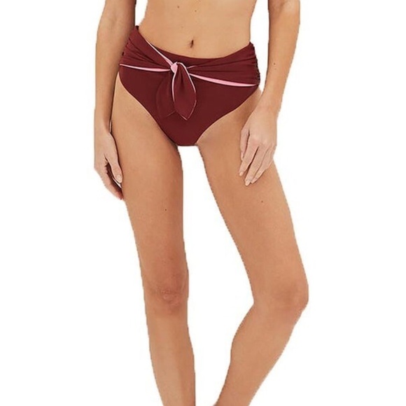 NWT Veronica Beard Azoia Tie Front Bikini Bottom Women's Deep Brick Elastic XS - Picture 6 of 8
